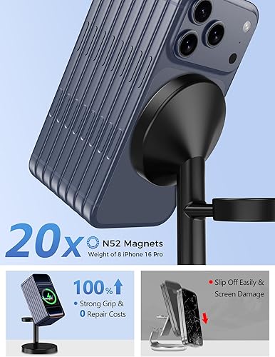 Miniatura 6 de Estación de carga inalámbrica 3 en 1 2025 compatible con soporte de cargador MagSafe, cargador magnético rápido de 15 W para iPhone 17, 16, 15, 14,