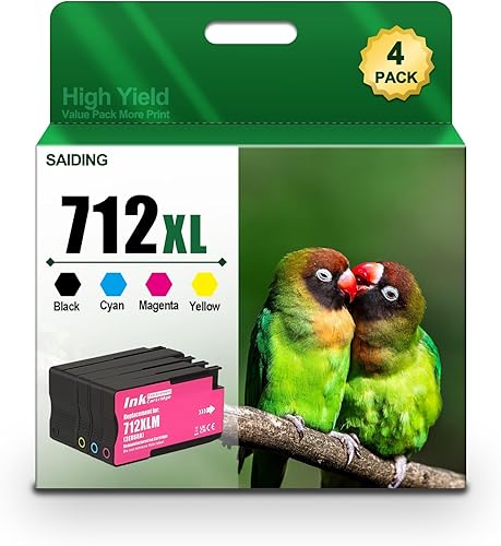 SAIDING Cartuchos de tinta remanufacturados 712 712XL de repuesto para impresora de trazador DesignJet T230 T210 T650 T630 Studio (paquete de 4) 4-1
