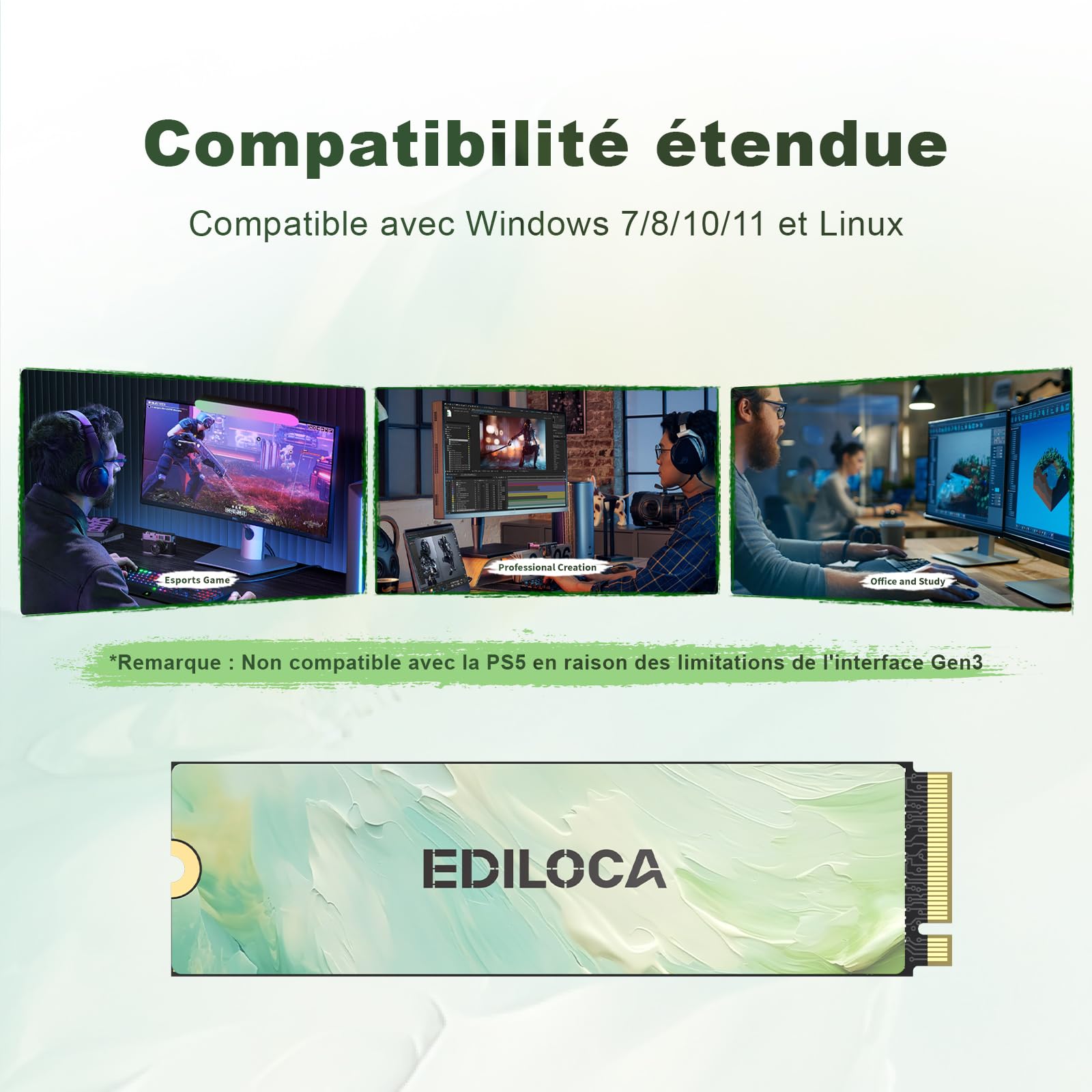 Ediloca EN680E 128 Go SSD PCle 3.0x4, NVMe M.2 2280, Cache SLC, 1130 Mo/s en Lecture, 400 Mo/s en écriture, Disque SSD Interne, Compatible avec Les Ordinateurs de Bureau et Portables