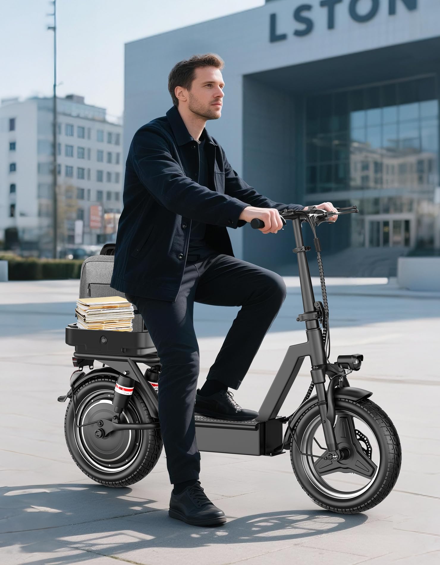 1200W Peak Motor Electric Scooter for Adults, 45KMH Top Speed, 65KM Max Range, 48V 15Ah Battery, E Scooter with Seat, Dual Suspension, 14" Foldable E-Scooter with Rear Box for Cargo, Commuting — view 9