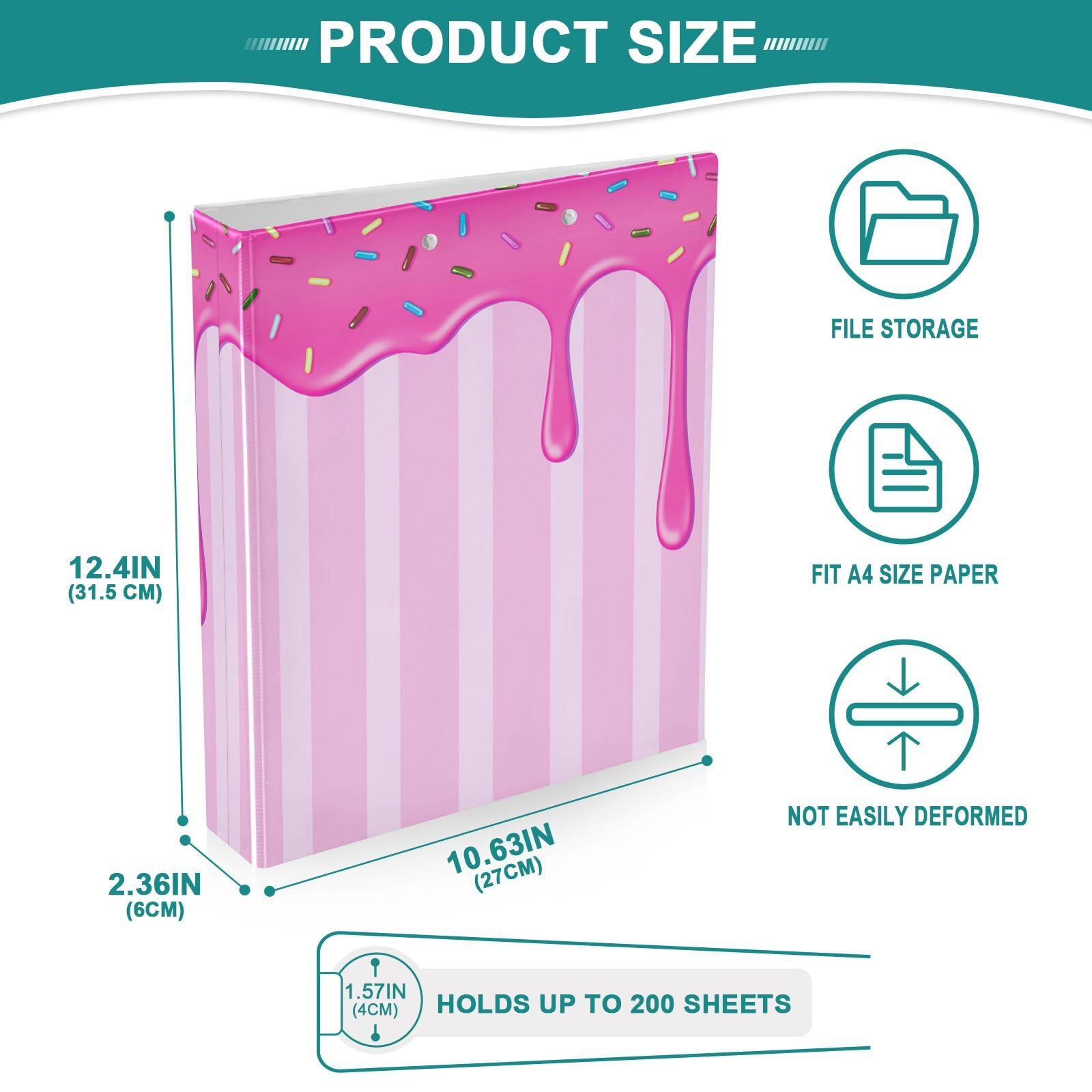 Raccoglitori a 3 anelli da 3,8 cm con gocce di caramelle, decorativi, rotondi, con clip in metallo, organizer per casa e ufficio, confezione da 2