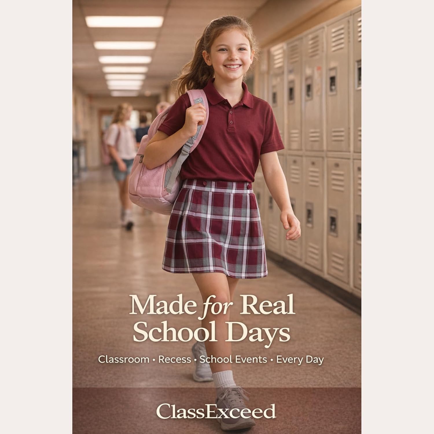 ClassExceed Girls Plaid School Uniform Skort, Built-in Shorts, Adjustable Waistband, Durable Fabric, Sizes 3–20 & Plus
