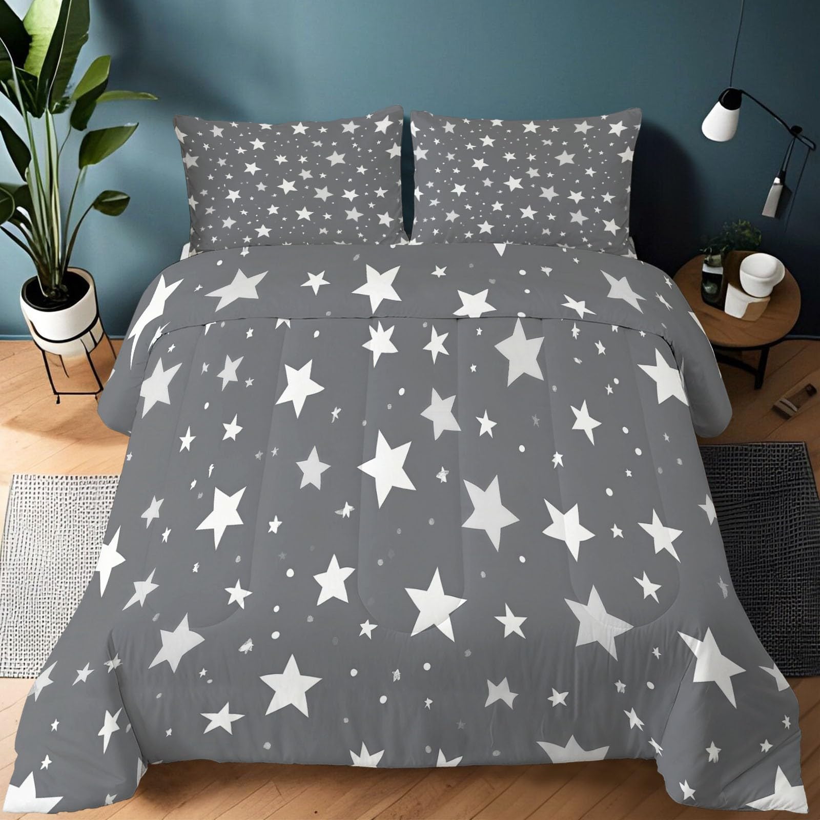 Dibujos Animados De Lindas Estrellitas Edredón nórdico de Microfibra 155x220 cm – Relleno nórdico 4 Estaciones – Ultra Suave Ligero, Reversible y Transpirable, Gris