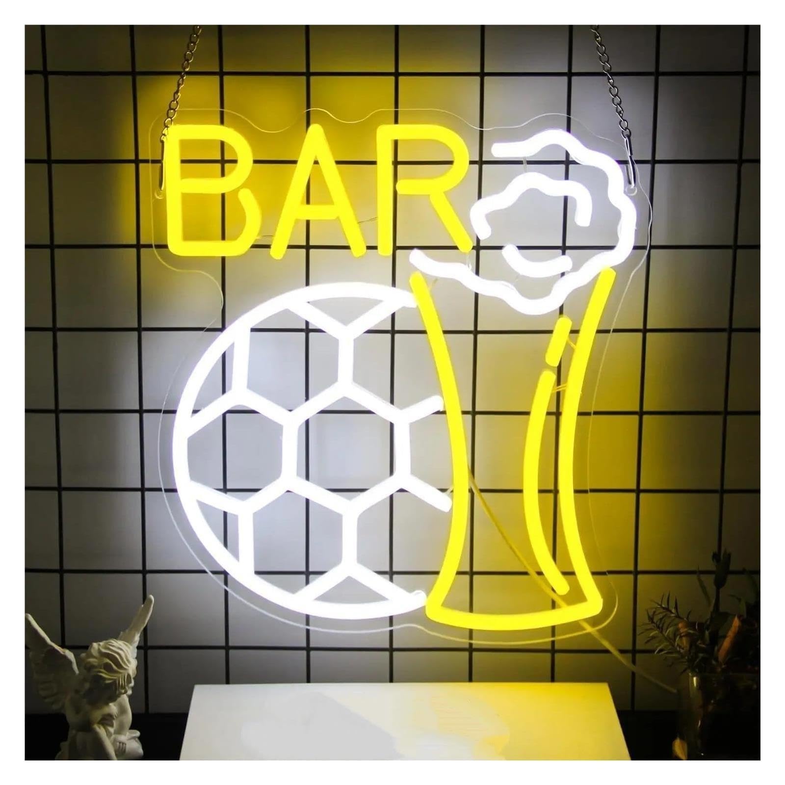 Insegna al Neon Insegna Al Neon Soccer Beer Bar Dimmerabile | Luce LED Da Calcio Alimentata Tramite USB Per Bar Pub Man Cave Sala Giochi Decorazione 30.4cmx38cm