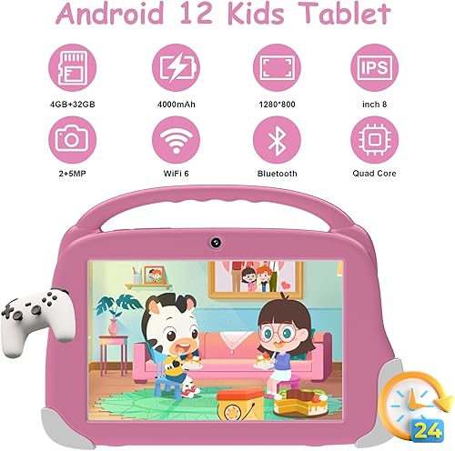 Miniatura 2 de Aheadthink Tableta para niños de 8 pulgadas 4GB RAM 32GB ROM Expansión de 512GB, con estuche protector de silicona, cámara dual, para educación y