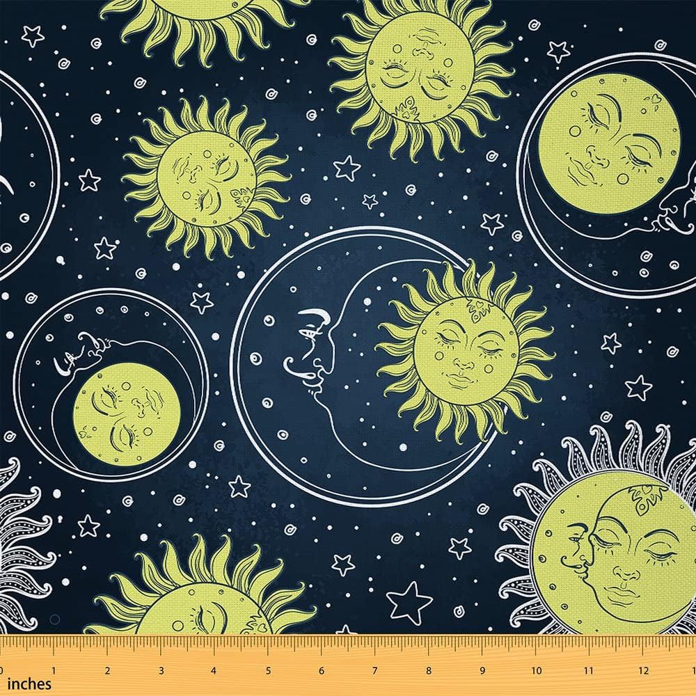 Sun Moon Fabric by The Yard, Starry Sky Upholstery Fabric