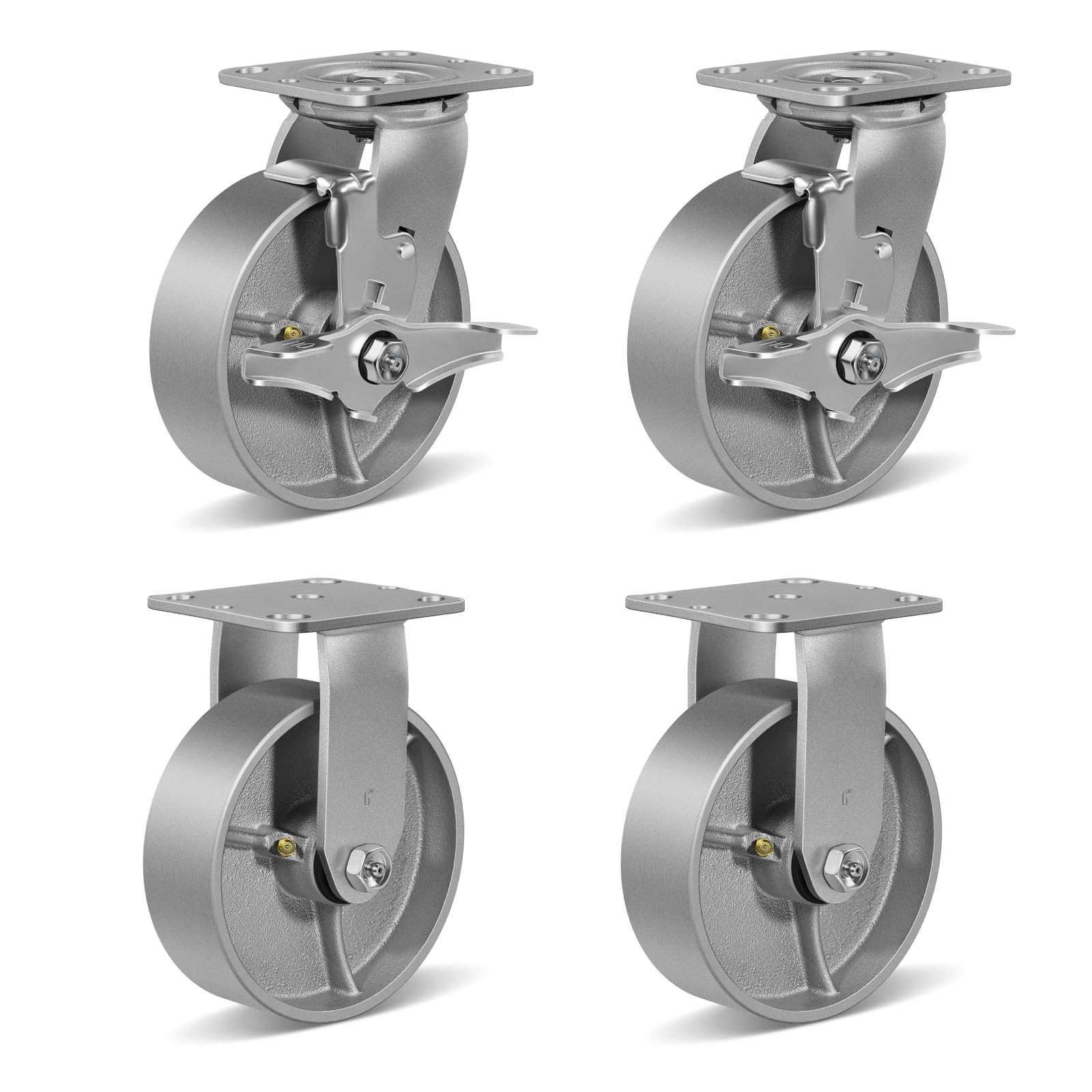 6X2 Heavy Duty Caster Steel Cast Iron Wheel - Industrial Caster Wheels, Set of 4 with up to 5000 LB Capacity - Widely use for, Tool Box and Workbench (2 Brake &2 Rigid)
