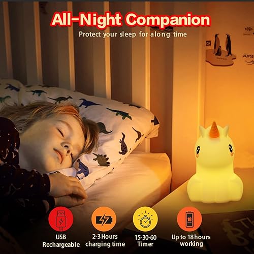 Miniatura 7 de WHA&DARREN Luz nocturna grande de unicornio para niños, bonita luz nocturna de bebé, lámpara de noche de silicona, luces LED para dormir, cuidado de