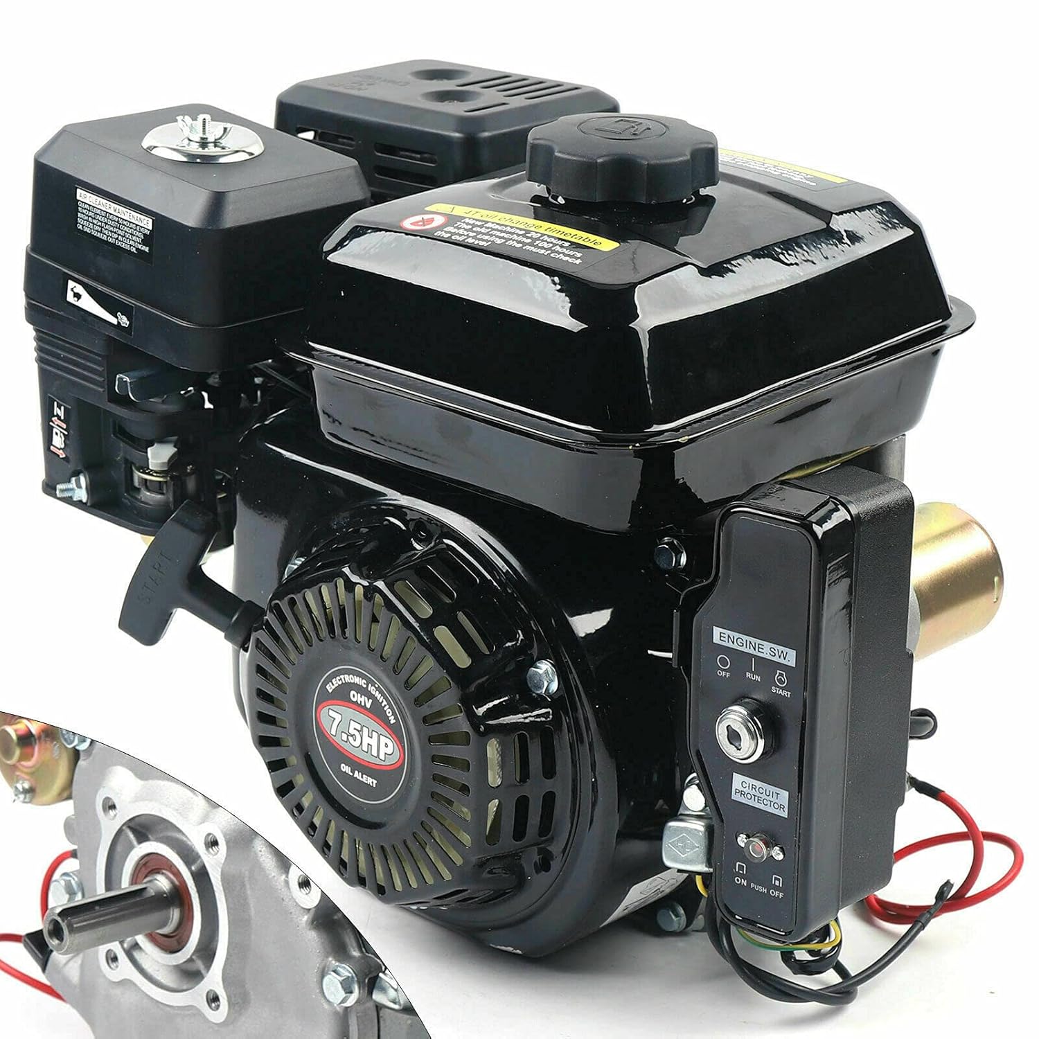 7.5HP Gas Powered Engine, 212cc 4-Stroke OHV Gas Motor, Shaft 20mm Diameter, 2-5/16" Length, 3/16" Keyway, Replacement for Go Cart, Compressor, Log Splitter, Pressure Washer