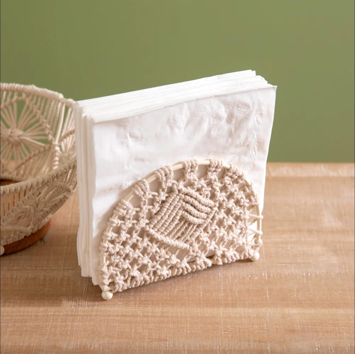 Modern Homes Macrame Napkin Holder Tissue Stand for Dining Table, Tissue Paper Towel Dispenser for Kitchen, Restaurant (Hand Knotted, Boho Table Decor)-image-8