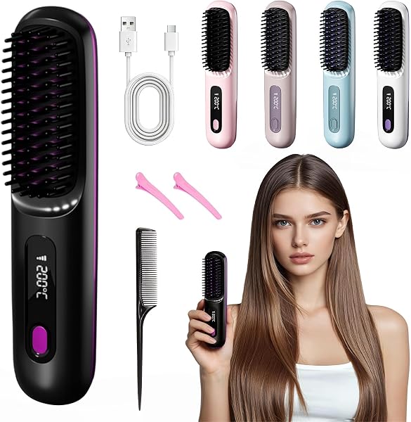brosse chauffante cheveux court,brosse coiffante cocoony cheveux courts,Réglage de la température sur 3 niveaux,Compact et pratique, facile à transporterGrande batterie, endurance longue durée - 1