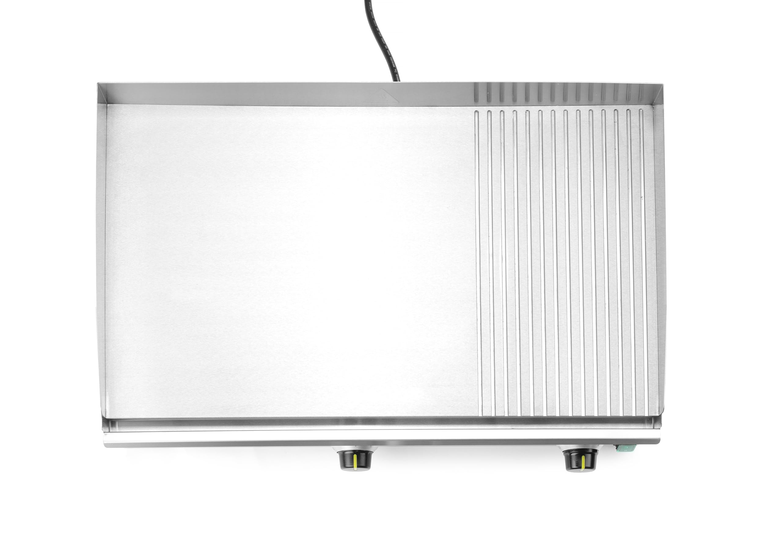 HENDI Plancha de asar eléctrica mixta 2/3 lisa y 1/3 acanalada, grill parrilla con bandeja de goteo extraíble, temperatura regulable hasta 300°C, 230V, 3500W, 697x474x(H)233mm, acero inoxidable