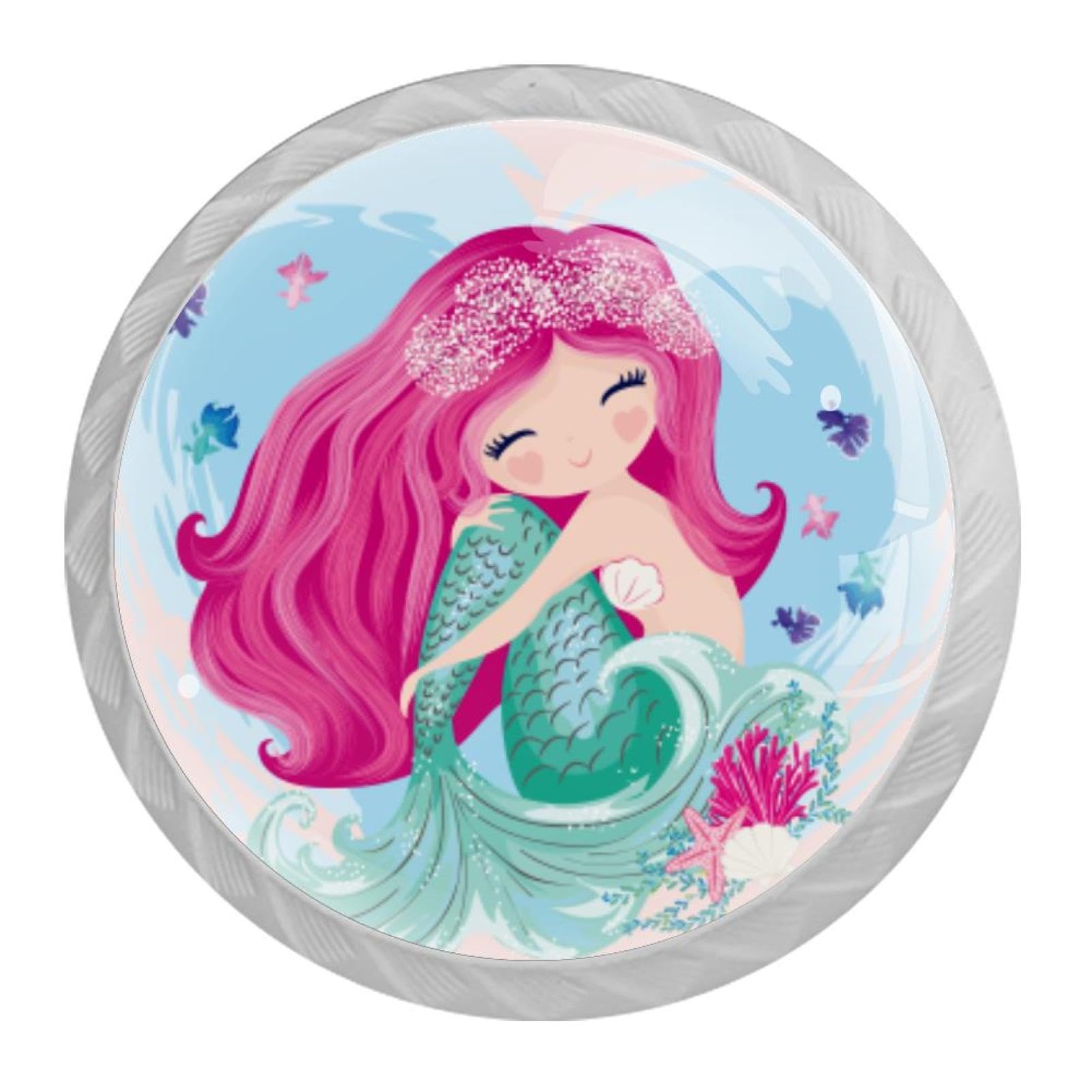 Tqmspg 4 Pieces Drawer Pulls Beautiful Mermaid Door Knobs Dresser Handles for Kitchen Wardrobe Cupboard Hardware Furniture
