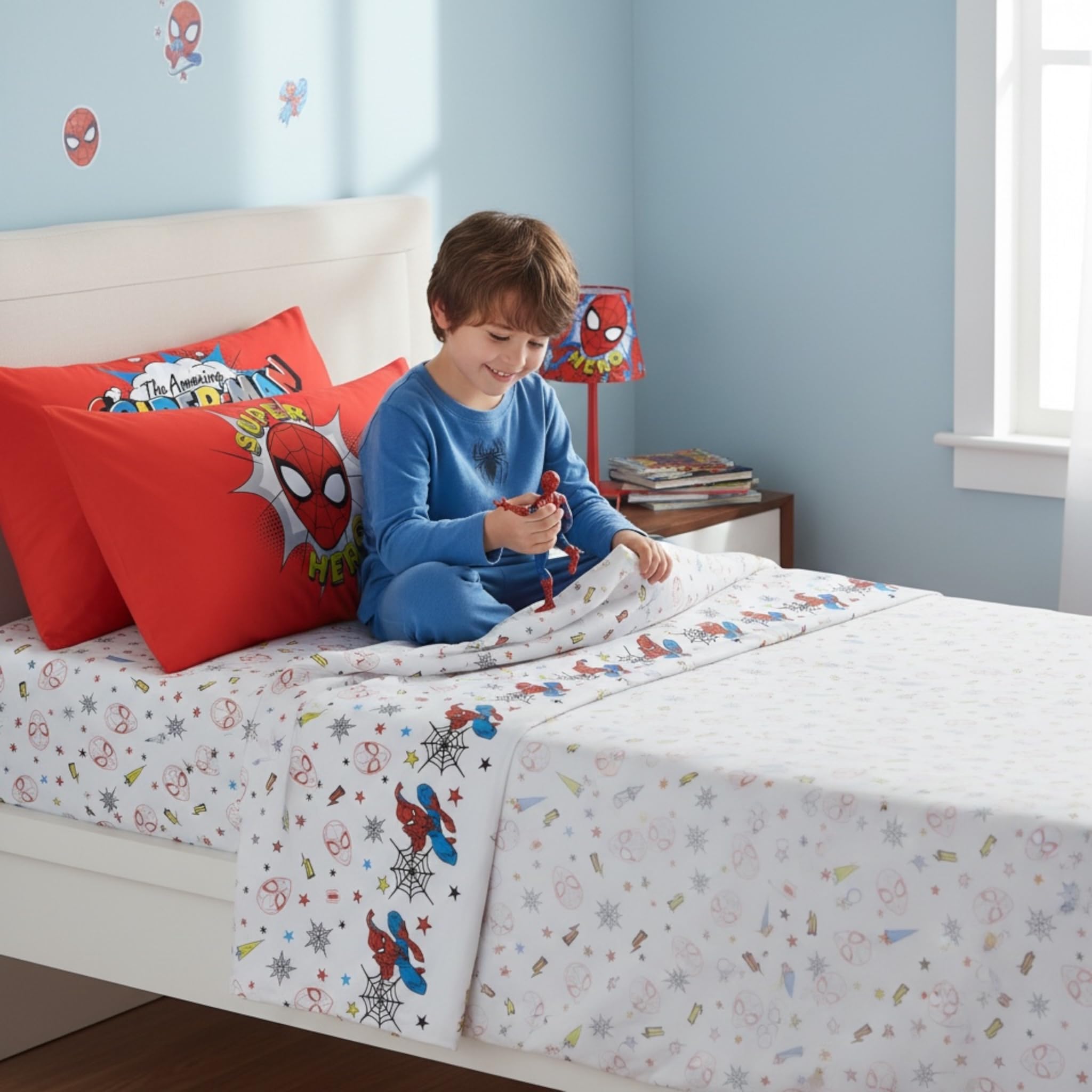 Completo Lenzuola Letto Marvel Caleffi Spider Man Superhero in Cotone Singolo