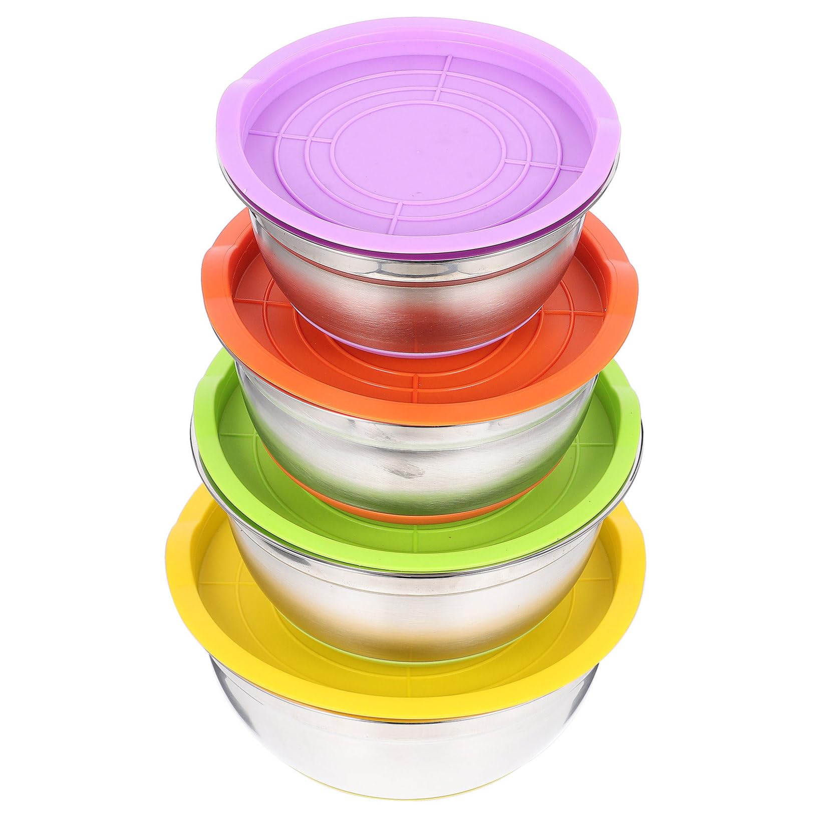 ERINGOGO Bols à Mélanger Couleur Aléatoire Couvercle Plusieurs styles Multifonction Fond en Silicone Antidérapant, Saladier Rond Lot de 4 en Acier Inoxydable Cuisine et Préparation