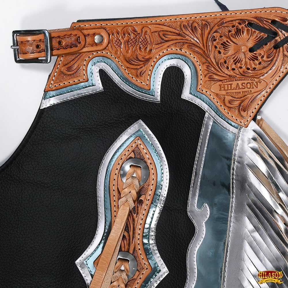 HILASON Western Horse Bull Riding Genuine Leather Rodeo Chaps | for Men and Women Unisex