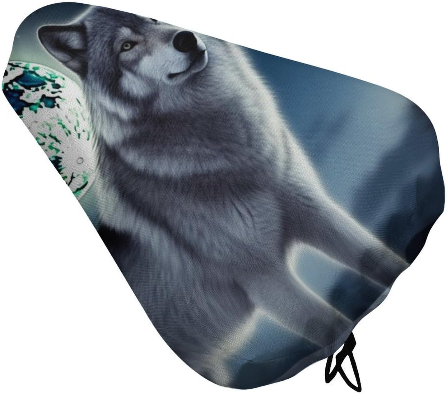 Wolf Under Moon Bike Seat Cushion Waterproof Road Bike Seat Cover for Women Men Comfort Bicycle Seat Rain Cover with Drawstring Padded Mountain Bikes Saddle Fit for Exercise Stationary Bikes