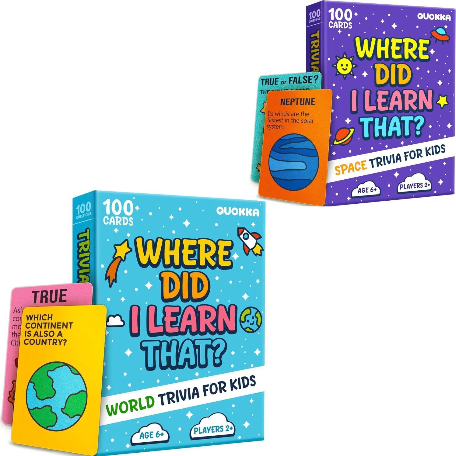 Quokka World & Space Trivia Bundle – 200 Cards for Kids Ages 6+