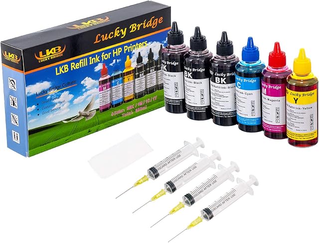 LKB 6x100ml Refill Ink Kit for HP 950 951 60 61 952 902 901 61 60 62 63 21 22 920 940 934 564 932 933 711 970 971 92 94 95 96 97 Cartridge or CIS CISS System 4 Color Set (600ml)-UK