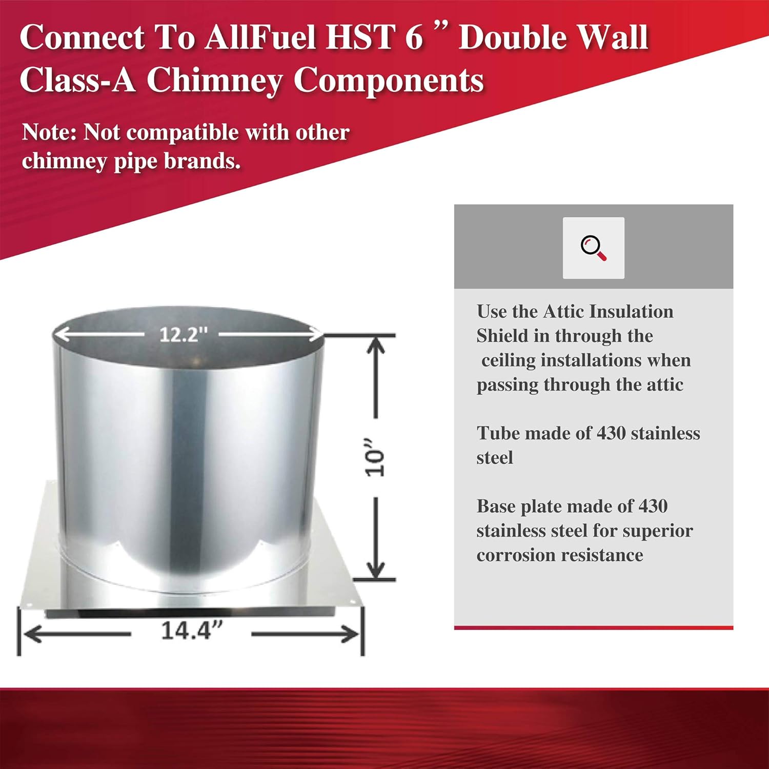 AllFuel HST Attic Insulation Shield for 6" Diameter 304 Stainless Steel All Fuel Class-A Double Wall Insulated Chimney Pipe