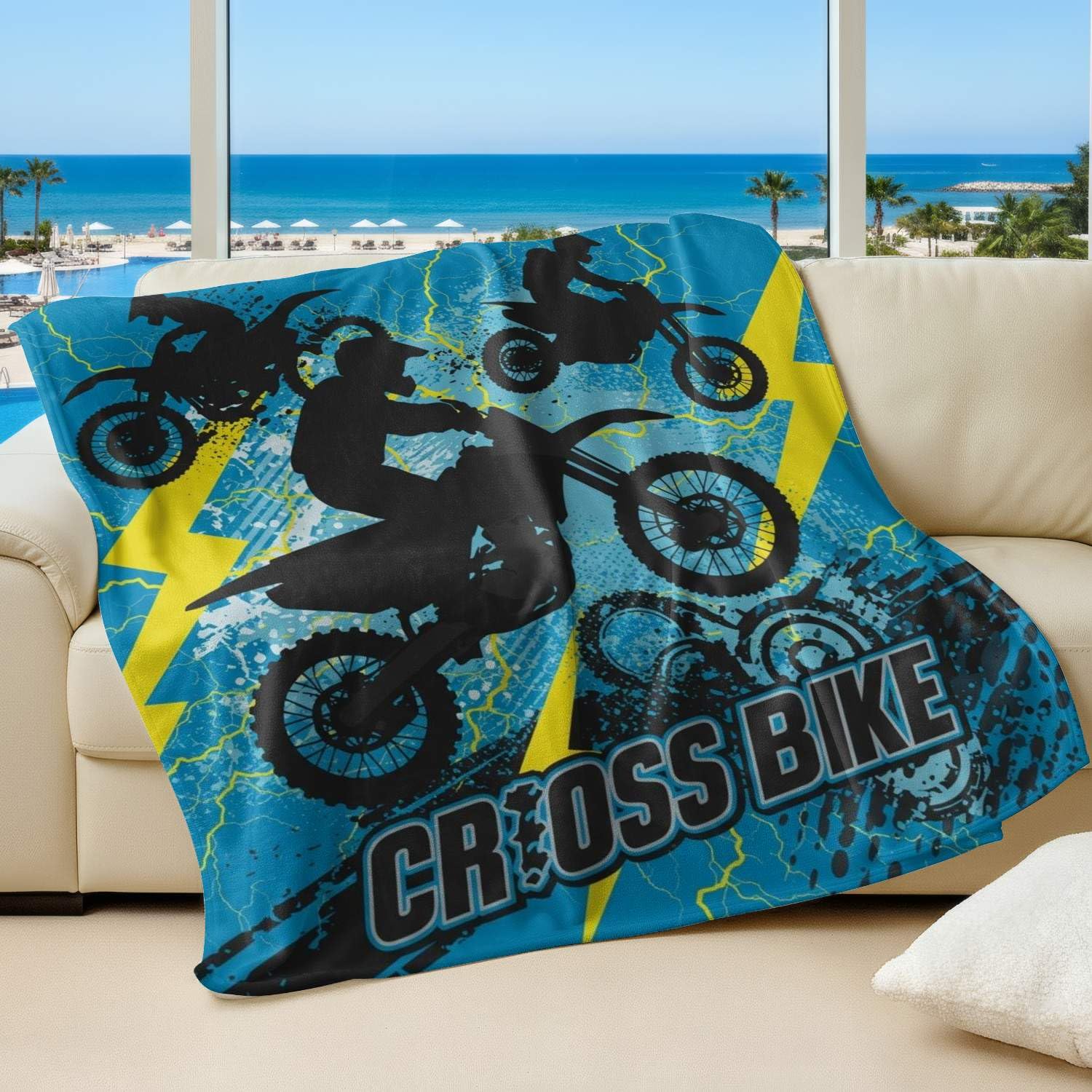 Couverture en flanelle rétro fluo 200x200 pour canapé moto