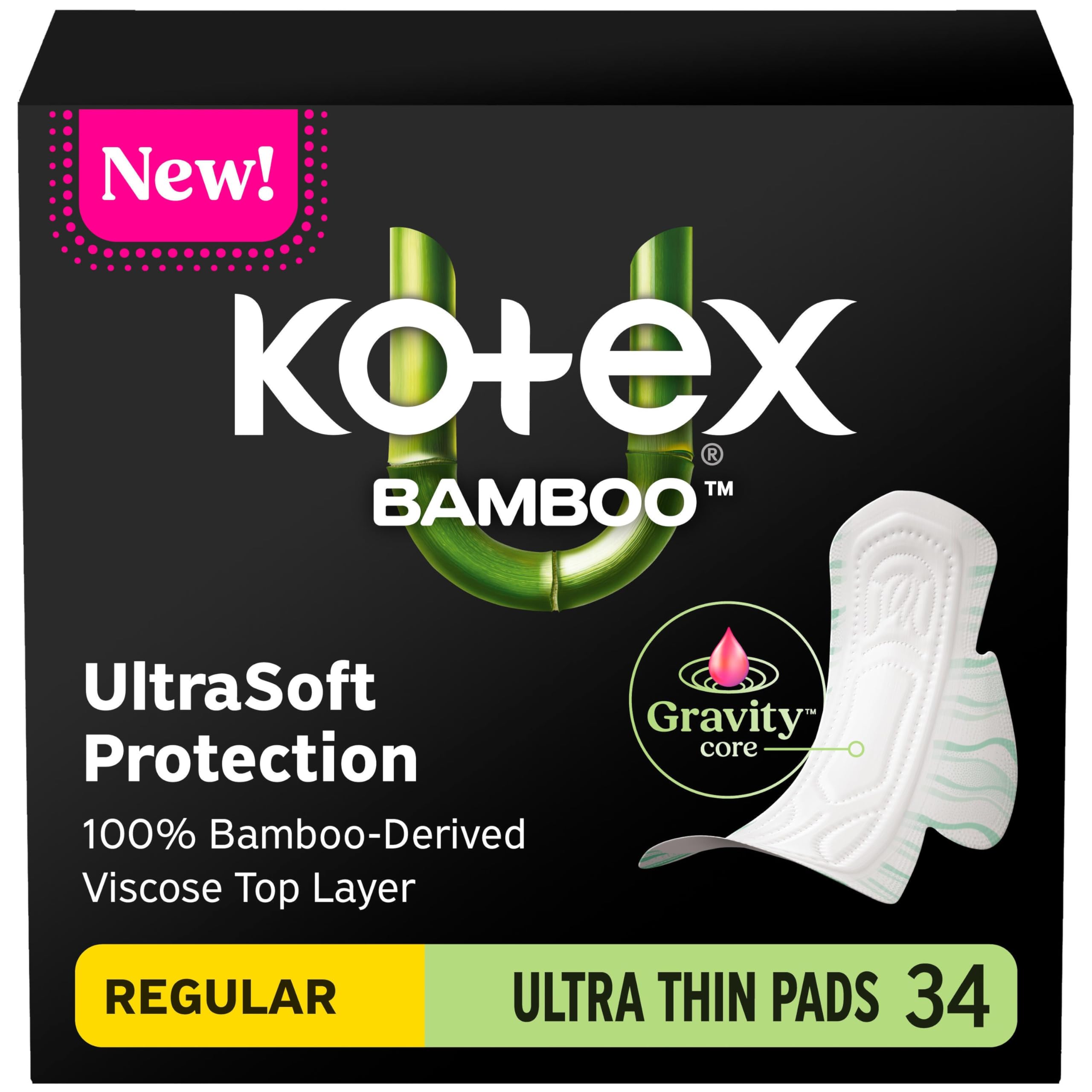 Kotex Bamboo Ultra Thin Pads with Wings Regular Absorbency 34 Count Packaging May Vary