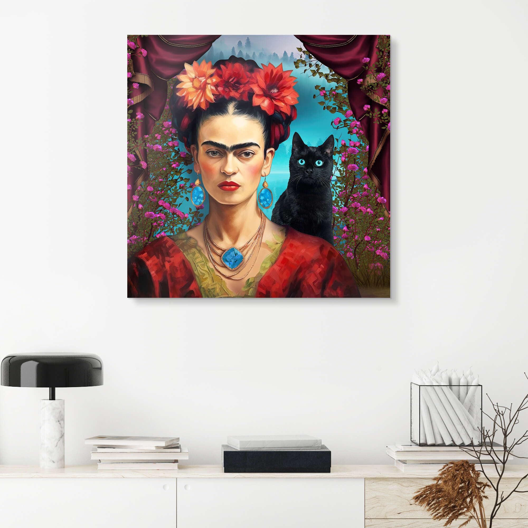 Posterlounge Frida Kahlo mit der Katze Acrylglasbild | 40 x 40 cm von Mark Ashkenazi Bunt Wandbilder Wanddeko