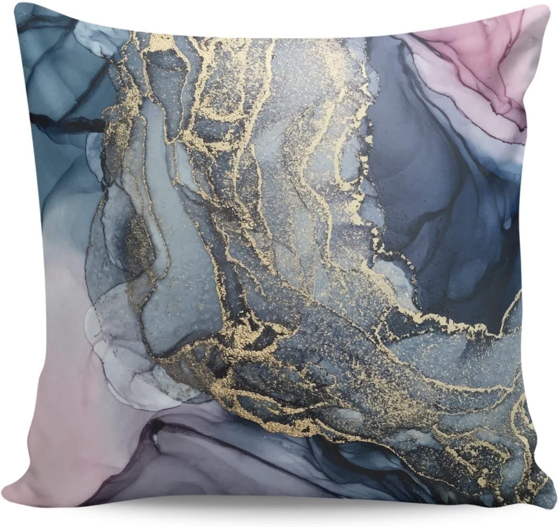 Pillowcase Washed Cotton ，Pillow Cover ， 未处理 Gray and Gold Metallic Abstract Pillow Covers Cases Pattern Cover Cushion Pillowcase Square Print(45x45cm)
