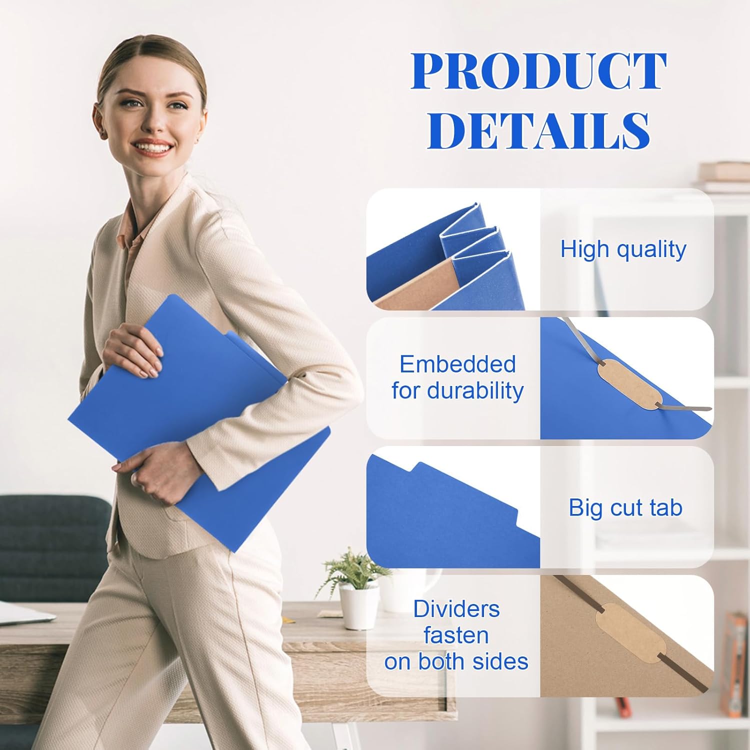 Skyygemm 12 Pack Classification Folders Letter Size Bulk with Divider and 2" Expansion, Pressboard Folder with 2 Prong Fasteners for Teachers, Clergy, Office, Church, Christmas Donations(Dark Blue)