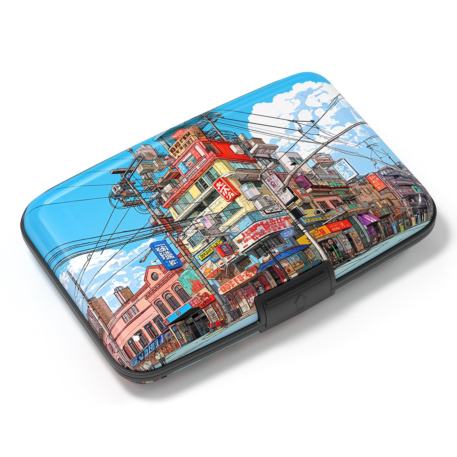 Atufsuat Credit Card Holder, Mini Aluminum Card Wallet RFID Blocking Slim Metal Hard Card Case for Women Men, Streetscape