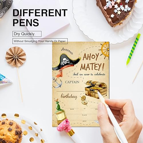 Miniatura 4 de Invitaciones de fiesta de cumpleaños pirata con sobres, juego de 20 tarjetas del tesoro pirata para niños