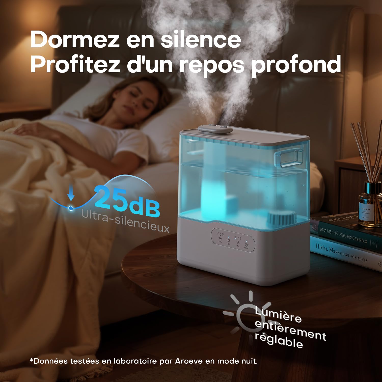 AROEVE Humidificateur d'Air Chambre 5L, Ultrasonique Top-Fill Brume Froide avec Diffuseur Aromes, Lumière d'Ambiance 7 Couleurs, Minuterie, 36H/25dB Silencieux pour Maison, Bureau, Bébé, Plantes