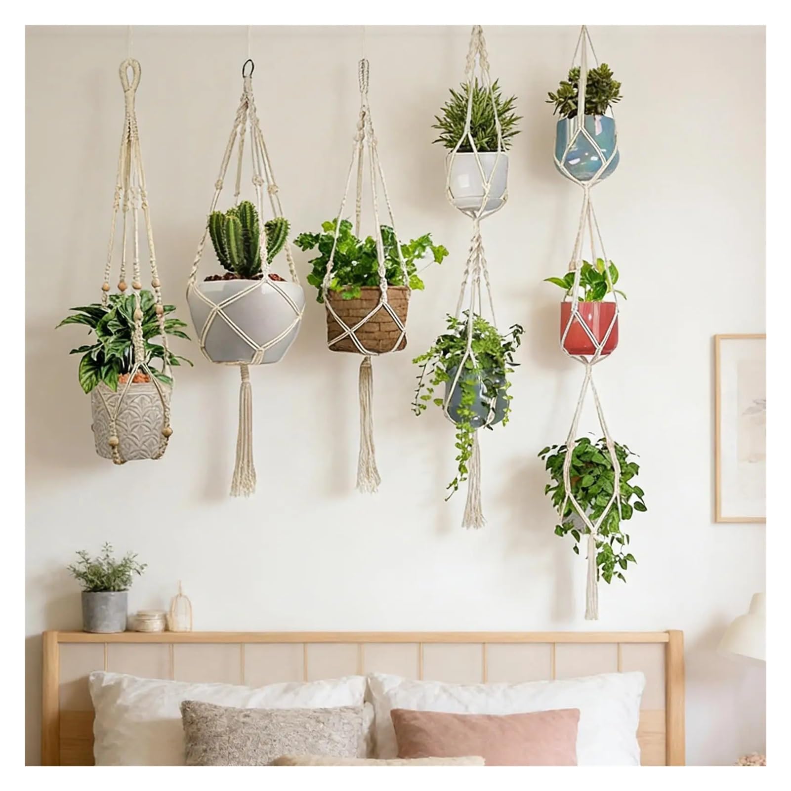 Lot de 5 suspensions en macramé pour plantes grasses, pothos, décoration de plafond (noir sans pot)