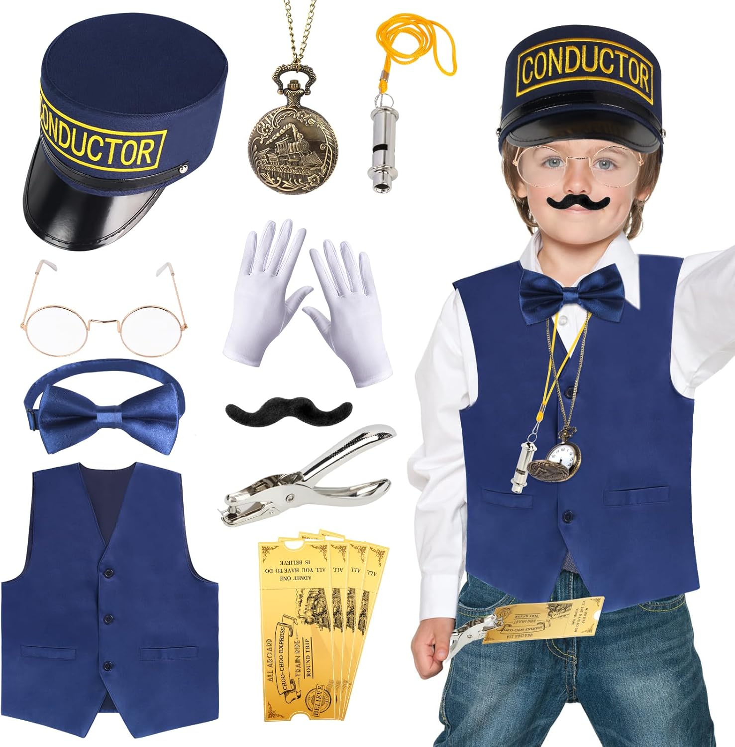 Kyson Train Conductor Costume 21Pcs Express Engineer Costume Accessories for Halloween Christmas Career Day