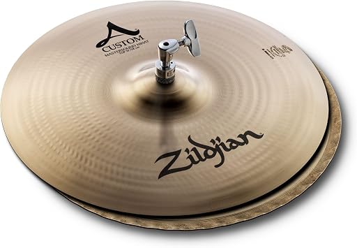 Zildjian A20553 15" A Custom Mastersound Hi-Hats Cymbals | Crisp bright chick sound, hammered edge airflow, cast bronze alloy, brilliant finish, fuller wash, sold as set, 15 inch size