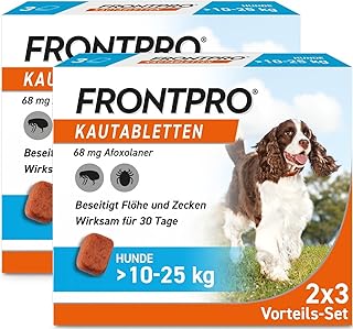 FRONTPRO Hund L - Kautablette gegen Zecken & Flöhe (Hunde 10 bis 25 kg) - 2x3 Kautabletten für 6 Monate Zecken- und Flohschutz
