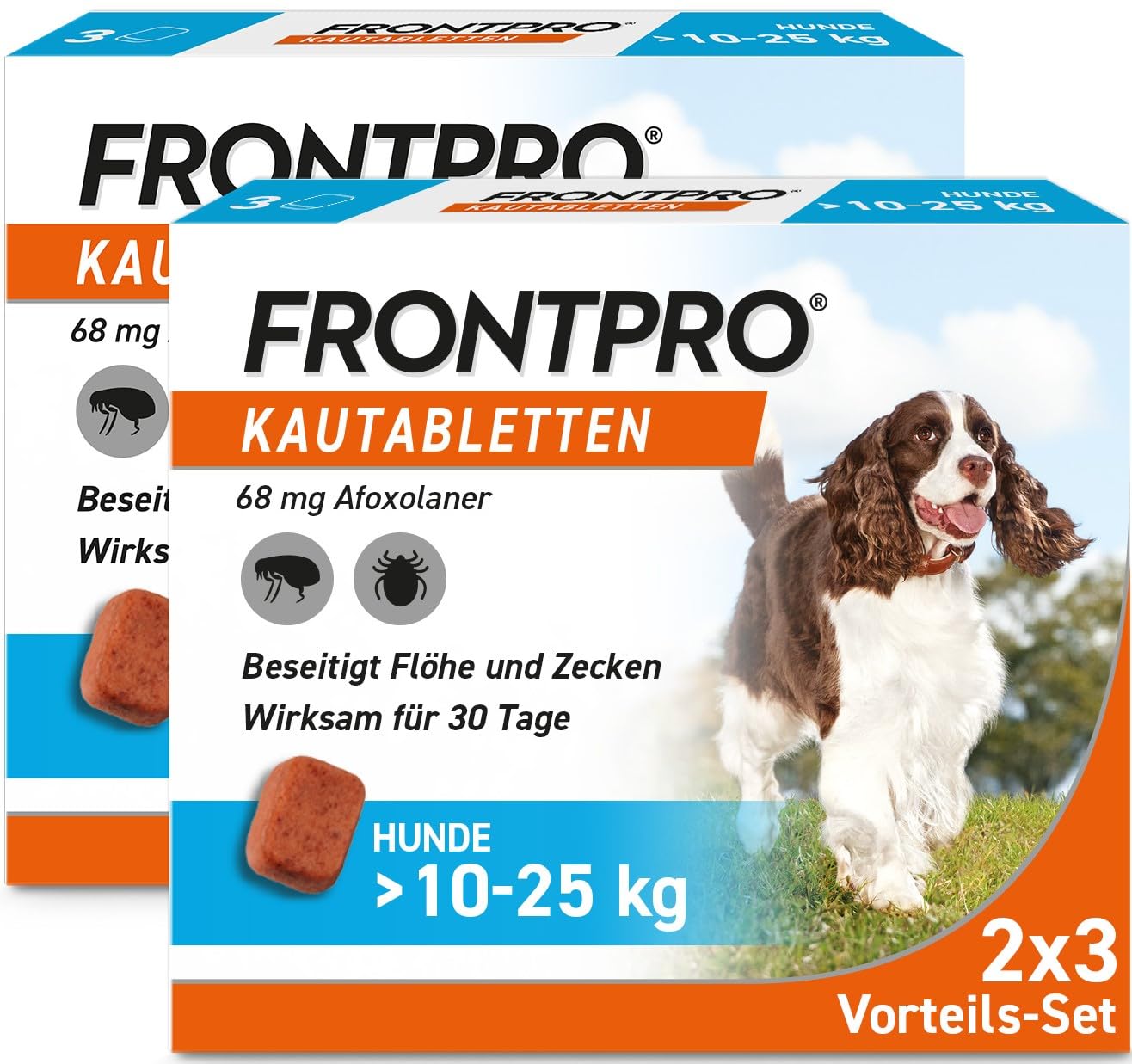 FRONTPRO Hund L - Kautablette gegen Zecken & Flöhe (Hunde 10 bis 25 kg) - 2x3 Kautabletten für 6 Monate Zecken- und Flohschutz