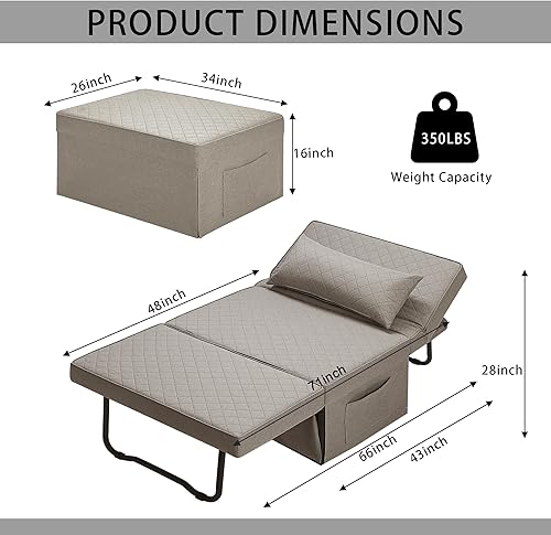 Miniatura 2 de Sofá cama, 4 en 1, otomana, plegable, multifuncional, de lino transpirable, con respaldo ajustable, silla convertible moderna para sala de estar,