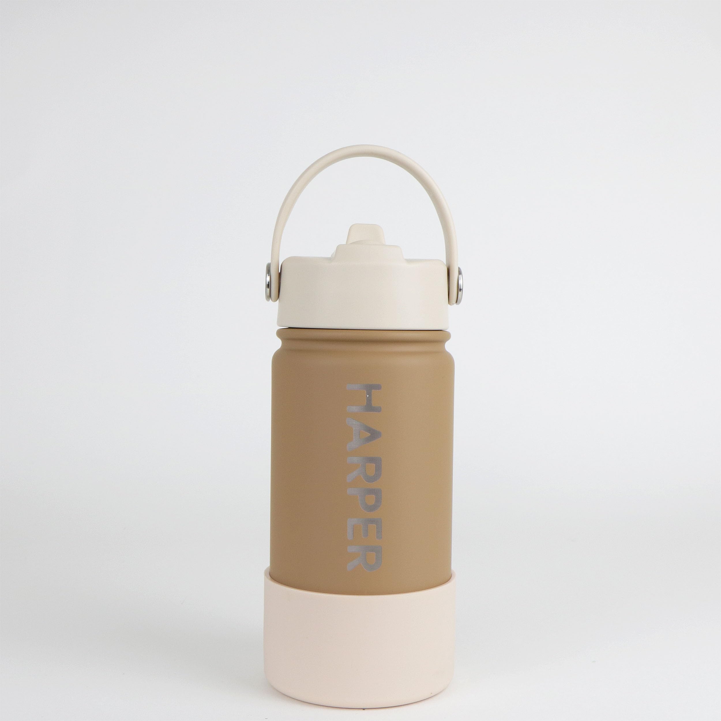 cribstar Personalised Water Bottle, Insulated Stainless Steel, Straw Lid, Laser Engraved Name, BPA Free, Leakproof (Brown Sugar [Vertical Engraving], 14oz/400ml) — image 1