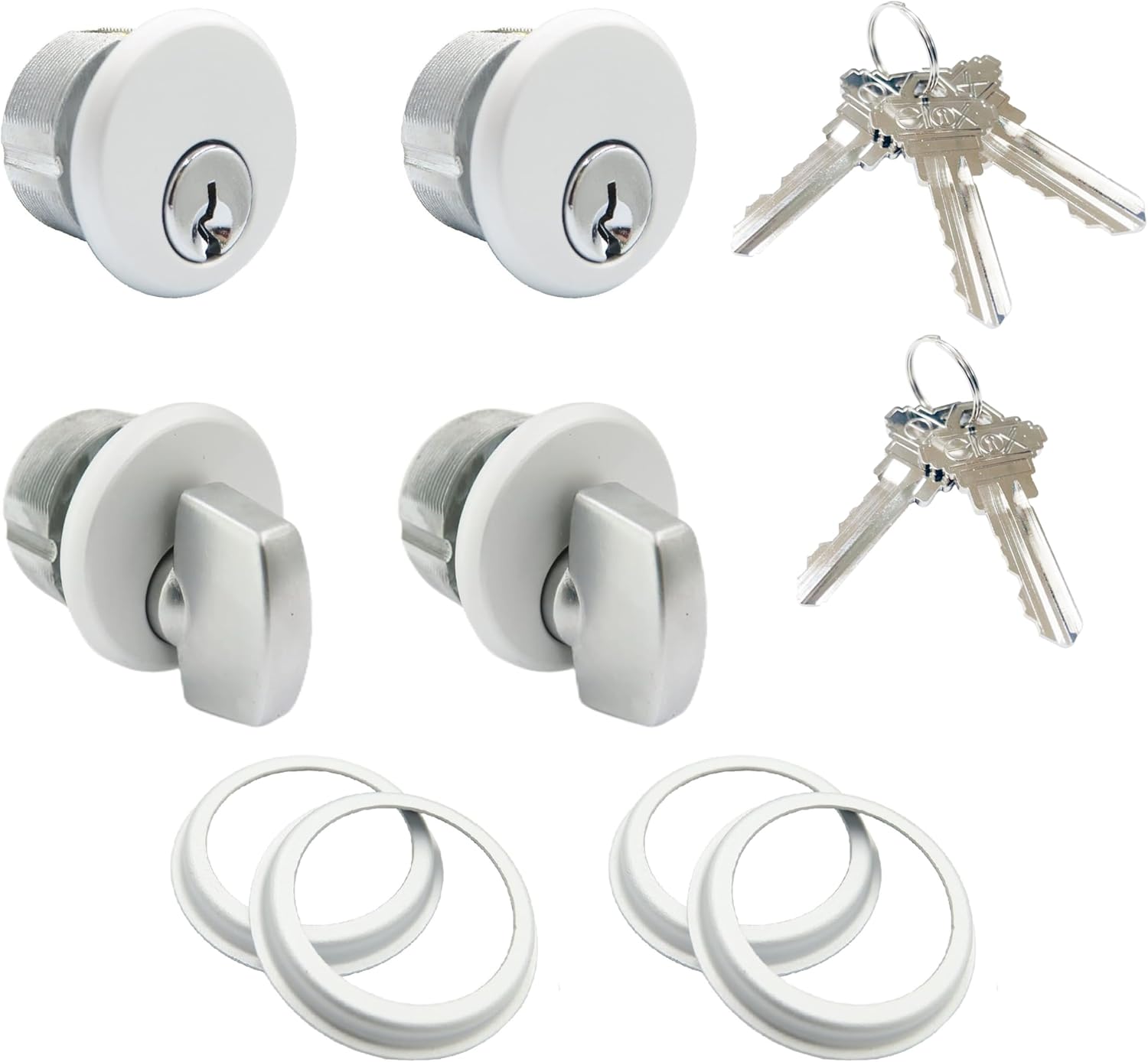 elox Zinc Mortise 2PC KA (aka: Key Aliked or Matching Keys) keyed Cylinder and 2PC knob Cylinder for Adams Rite Commercial Storefront Door Lock 2 Pairs Packed AL Color