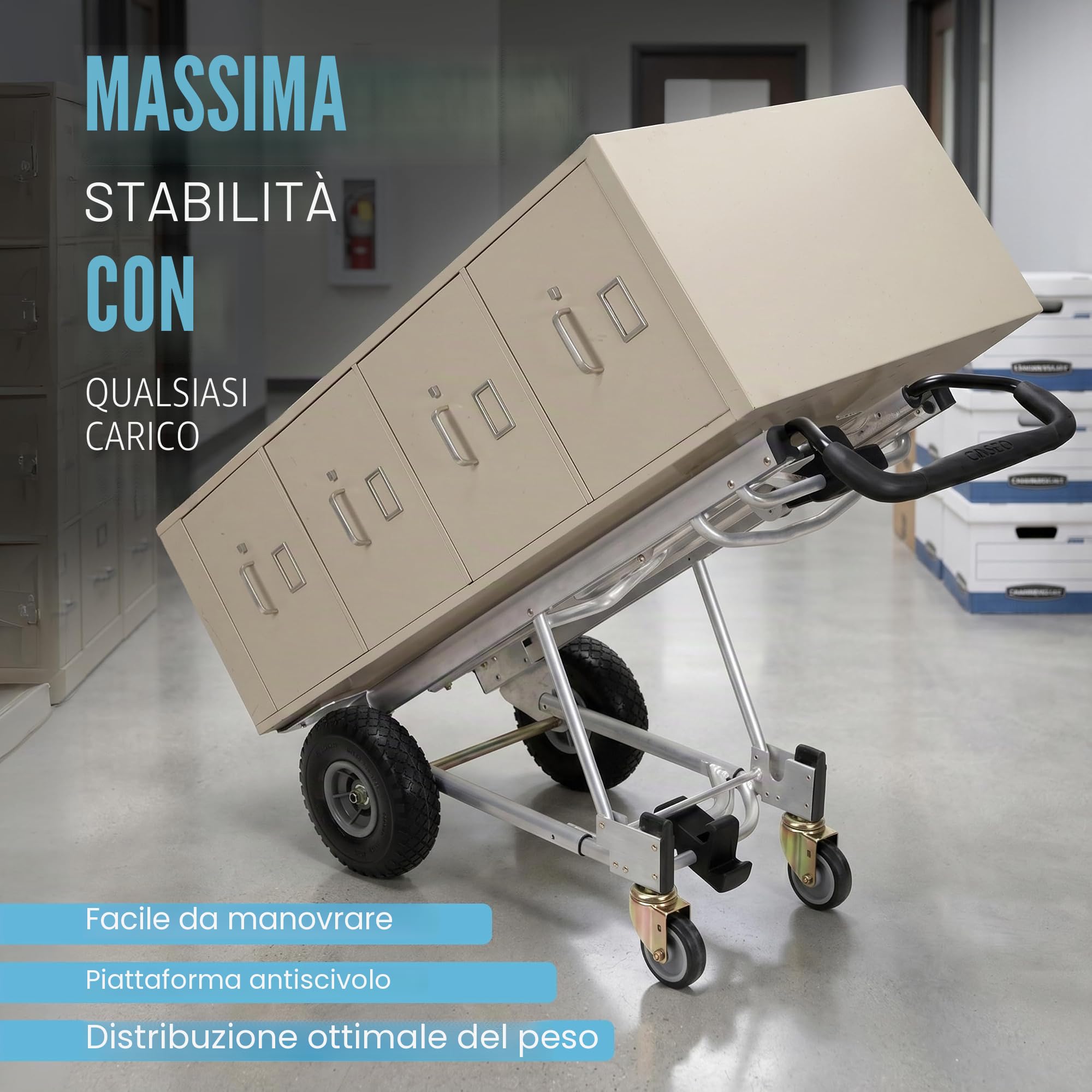 Carrello Jumbo 3 in 1, in alluminio, portata fino a 450 kg, ruote grandi, manico ergonomico, trasportabile, carriola a mano, Cosco, multifunzione,