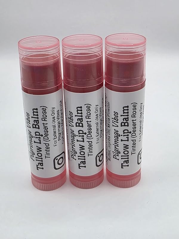 Bálsamo labial com sebo bovino e óleos, tonalidade Desert Rose, pacote com 3