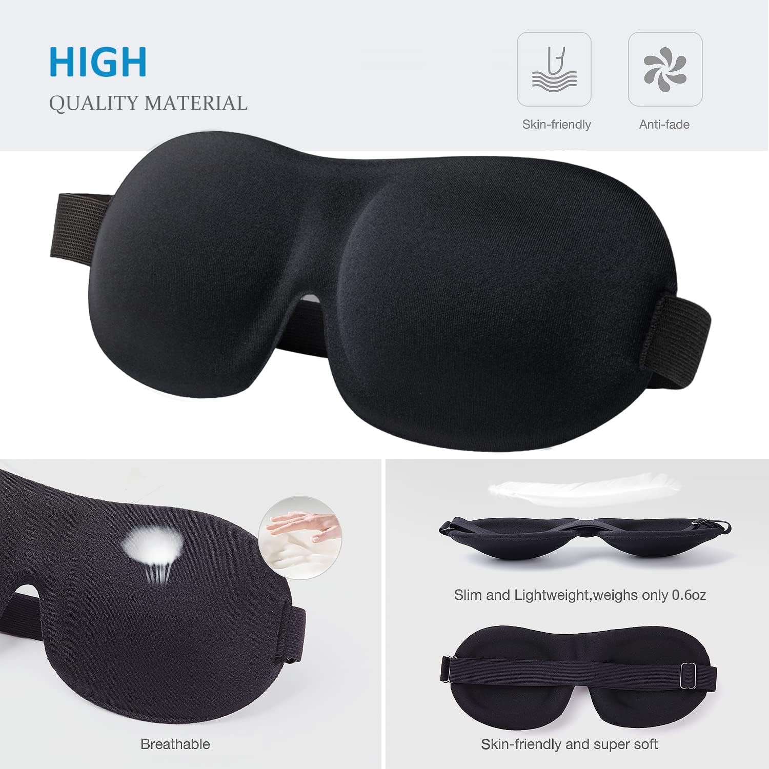 Sleep Mask 3 Pack, Upgraded 3D Contoured 100% Blackout Eye Mask for Sleeping with Adjustable Strap, Comfortable & Soft Night Blindfold for Women Men, Eye Shades for Travel/Naps, Black/Red/Blue : Health & Household