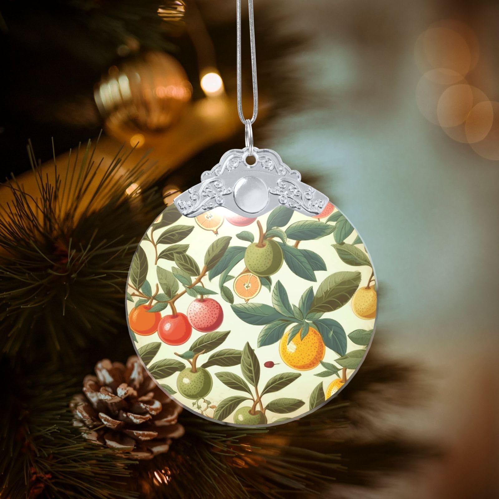 Crystal Christmas Ornaments for Christmas Tree Decoration Hanging Plants and Fruits Ornament with Gold Ribbon Crafts Round Pendant for Keepsake Gifts Glass Xmas Decor Party Supplies