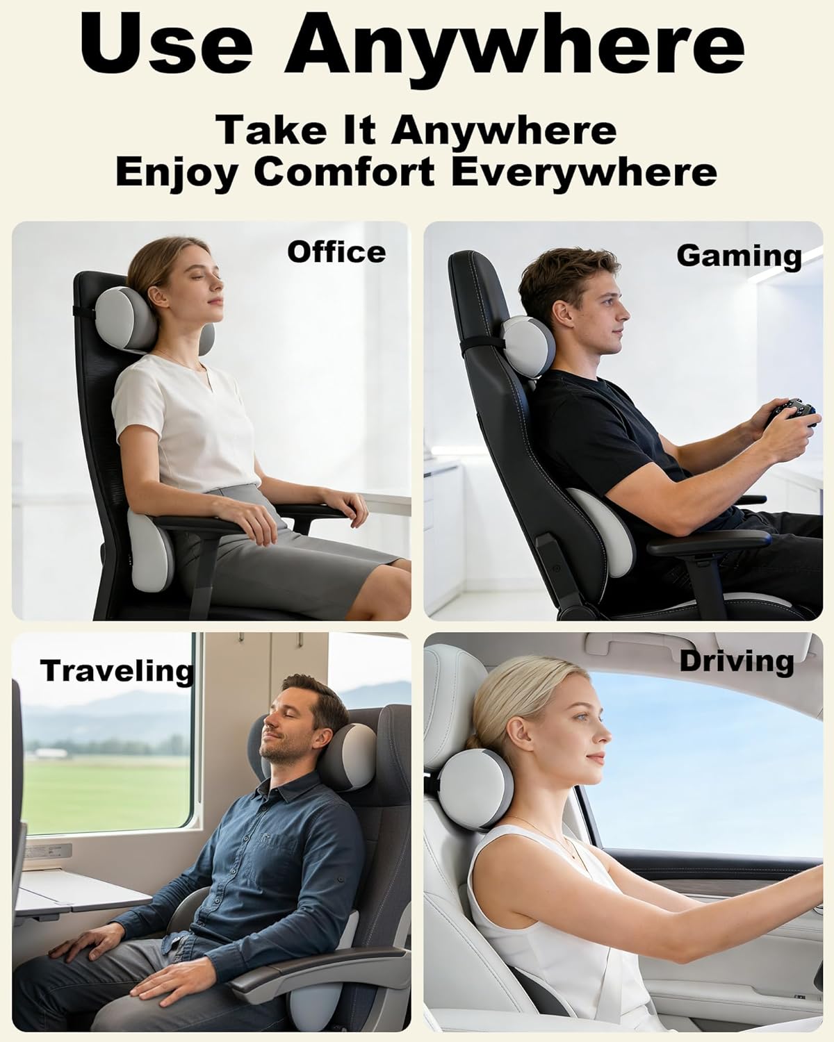 Car Lumbar Support and Neck Support Headrest Pillow Kit, Ergonomic Memory Foam Cushion for Sciatica & Tailbone Pain Relief – Fits Car Seat, Office Chair & Wheelchair