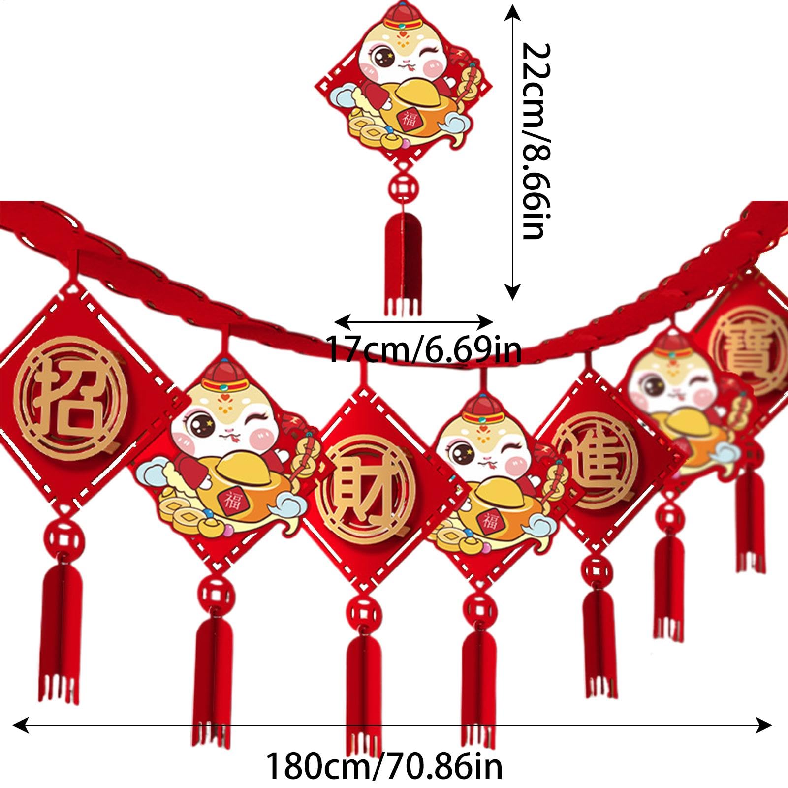 4 Stück Happy Chinese New Year Banner – Für Mond-Neujahr 2025, Mit Maskottchen, Wimpelkette, Ca. 91 Cm Lang