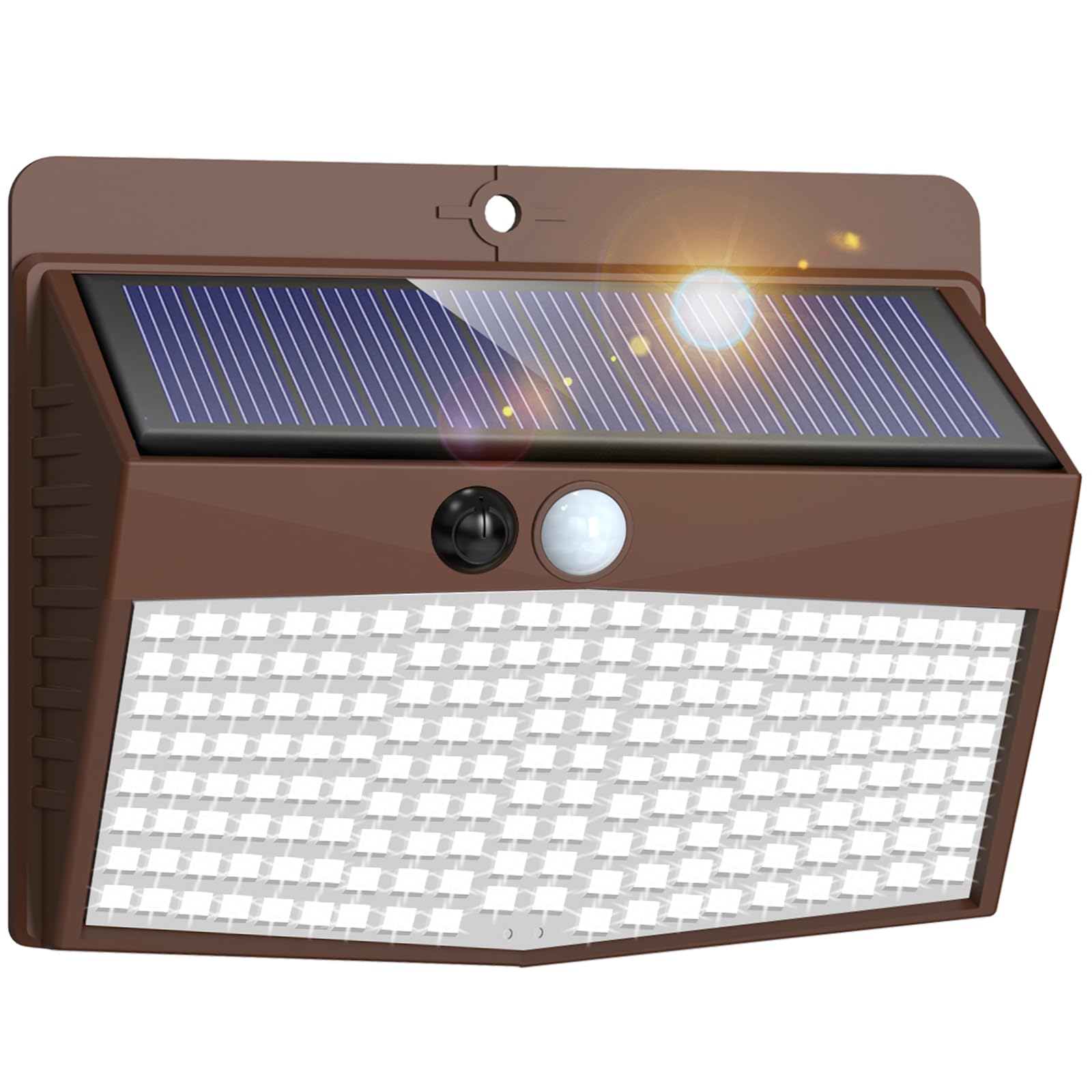 Peasur Solar Lights Outdoor Garden, Upgraded Brown Frame 168LED Solar Security Lights Motion Sensor, IP65 Waterproof Solar Powered Wall Lights with 3 Modes for Door, Fence, Garage