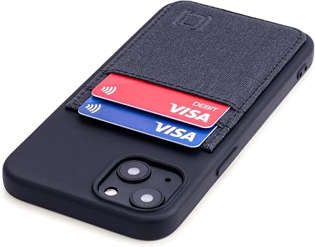 Dockem Wallet Case for iPhone 13 with Liquid Silicone Shell, Built-in Metal Plate for Magnetic Mounting & 2 Credit Card Holder Pockets Luxe M2T, Canvas Style Synthetic Leather 6.1" iPhone 13, Black