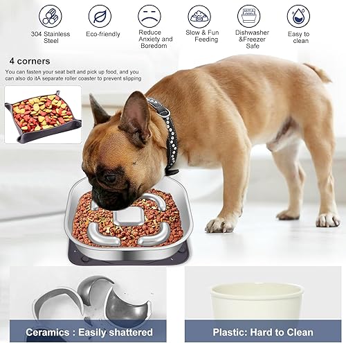 Miniatura 7 de Cuenco de acero inoxidable para perros de alimentación lenta, cuenco de metal para perros de alimentación lenta con alfombrilla de silicona