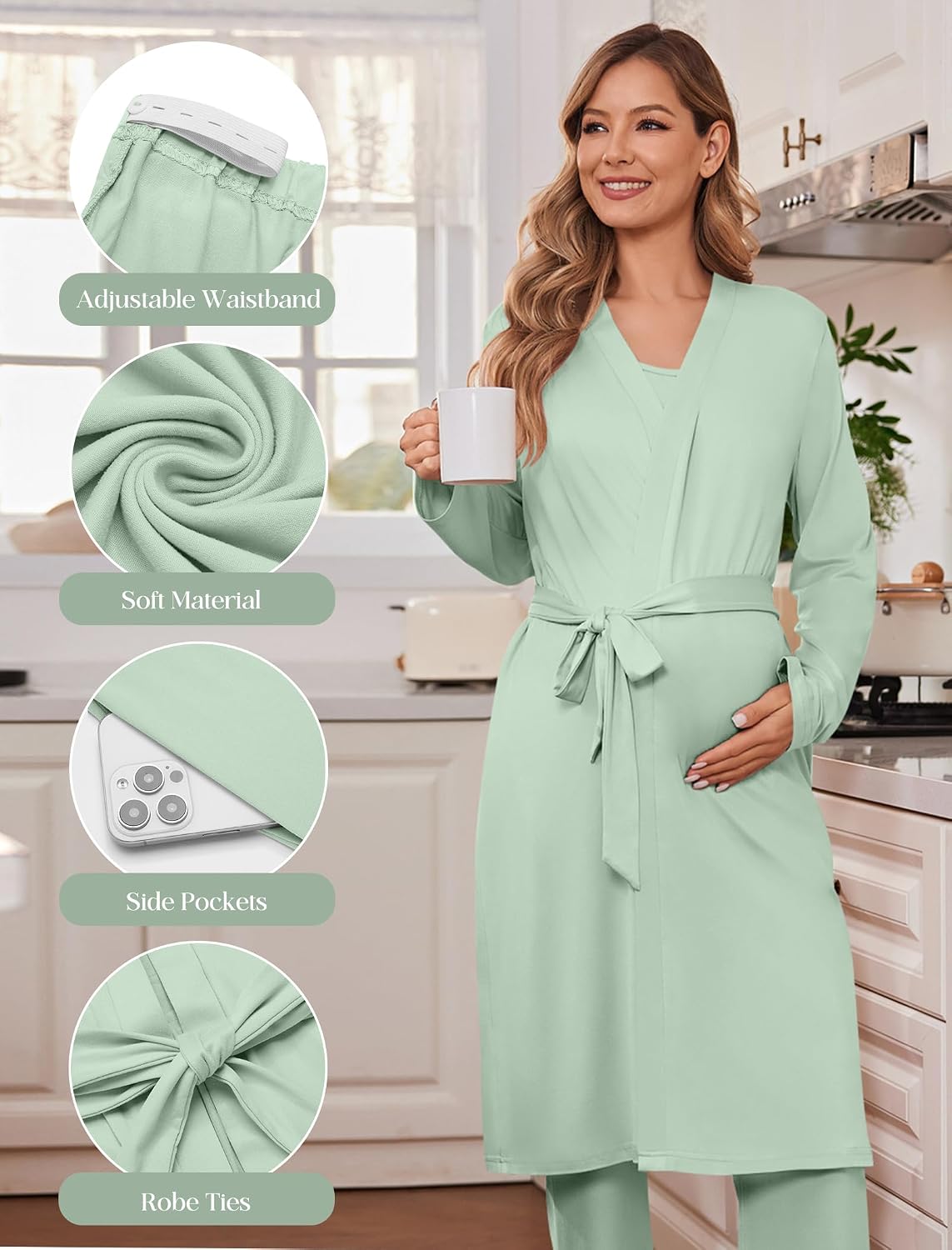 Maternity Sets Labor and Delivery Gown Postpartum Essentials Nursing Pajama image 5